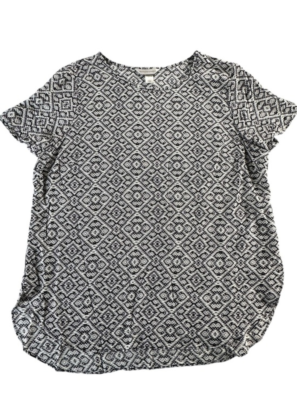 Christopher & Banks XL Black White Geometric Tile Short Sleeve Rayon Top